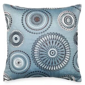 Set of 2 Blue Embroidered Intricate Circular Design Throw Pillows, 18 x 18